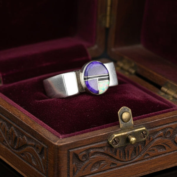 Southwestern Sugilite Opal Onyx Ring, Sterling Silver 7.5