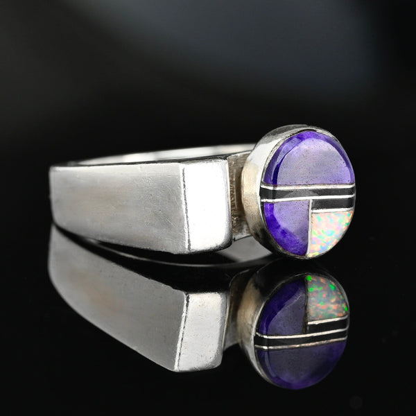Southwestern Sugilite Opal Onyx Ring, Sterling Silver 7.5
