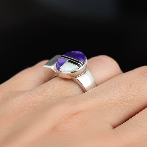 Southwestern Sugilite Opal Onyx Ring, Sterling Silver 7.5
