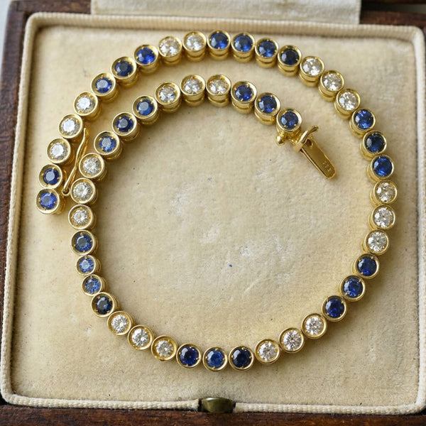 Vintage 18K Gold Sapphire and Diamond Tennis Bracelet