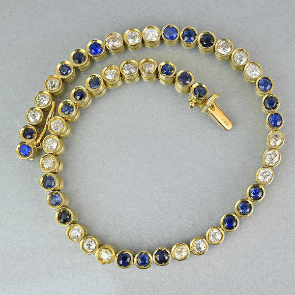Vintage 18K Gold Sapphire and Diamond Tennis Bracelet