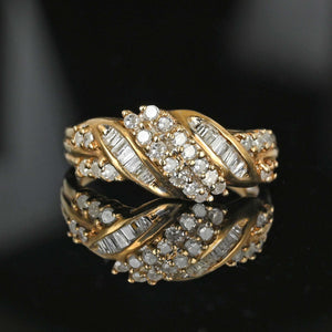 Vintage Love Knot Baguette Diamond Cluster Ring in Gold - Boylerpf