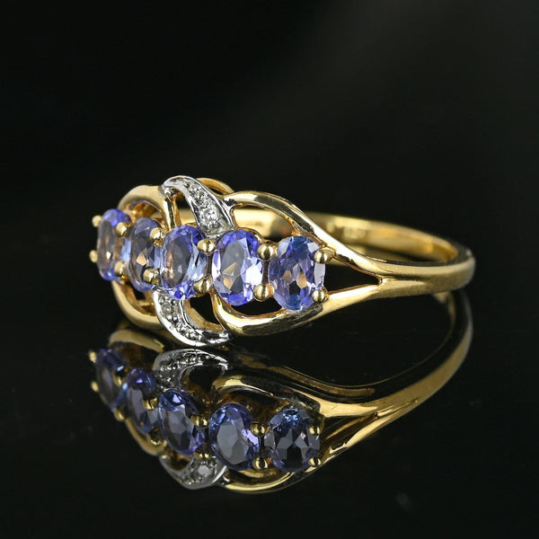 Vintage 14K Gold Diamond Five Stone Tanzanite Ring - Boylerpf