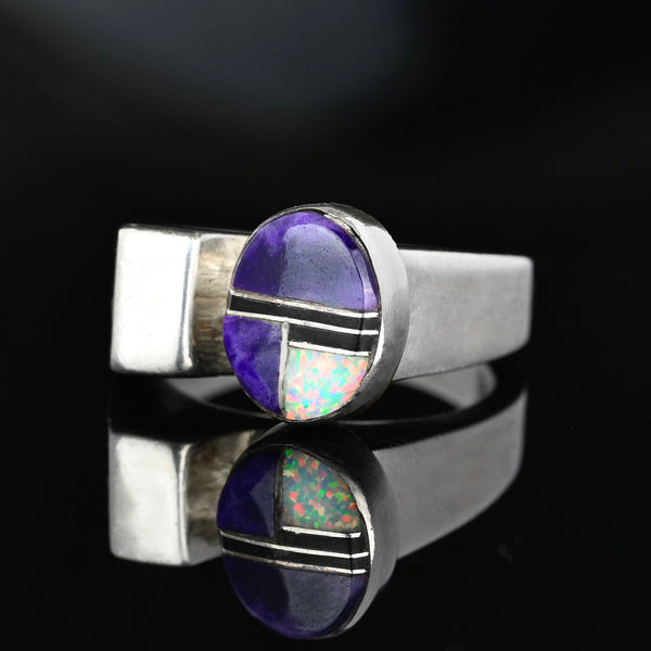 Southwestern Sugilite Opal Onyx Ring, Sterling Silver 7.5