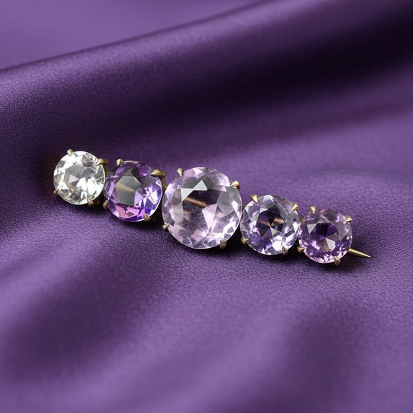Antique Victorian Silver Five Stone Amethyst Brooch - Boylerpf