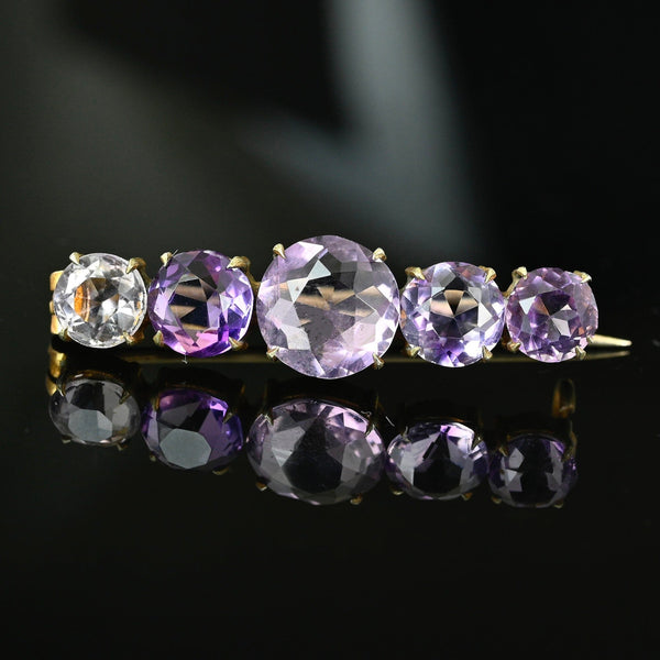 Antique Victorian Silver Five Stone Amethyst Brooch - Boylerpf