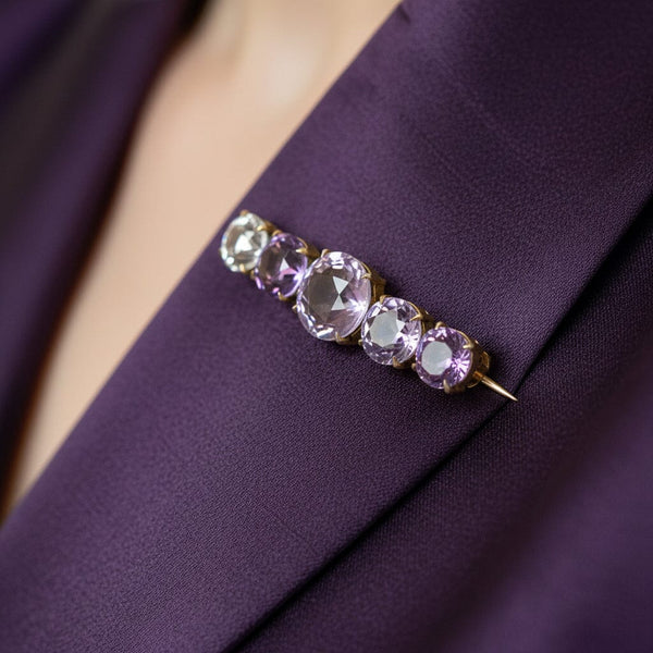 Antique Victorian Silver Five Stone Amethyst Brooch - Boylerpf