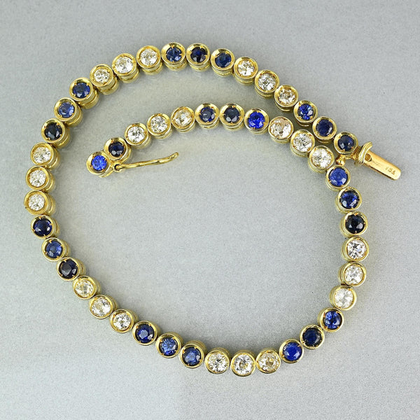 Vintage 18K Gold Sapphire and Diamond Tennis Bracelet