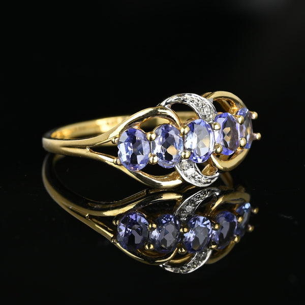 Vintage 14K Gold Diamond Five Stone Tanzanite Ring - Boylerpf