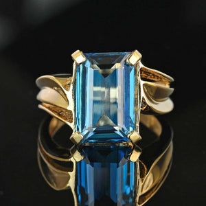 Vintage Wide Gold Bypass London Blue Topaz Ring - Boylerpf