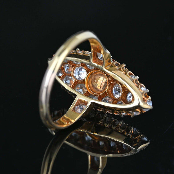 Antique Gray Pearl Mine Cut Diamond Navette Ring in Gold - Boylerpf