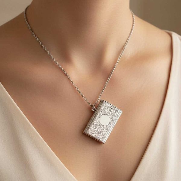 Antique Victorian Sterling Silver Vesta Case Pendant 1885 - Boylerpf