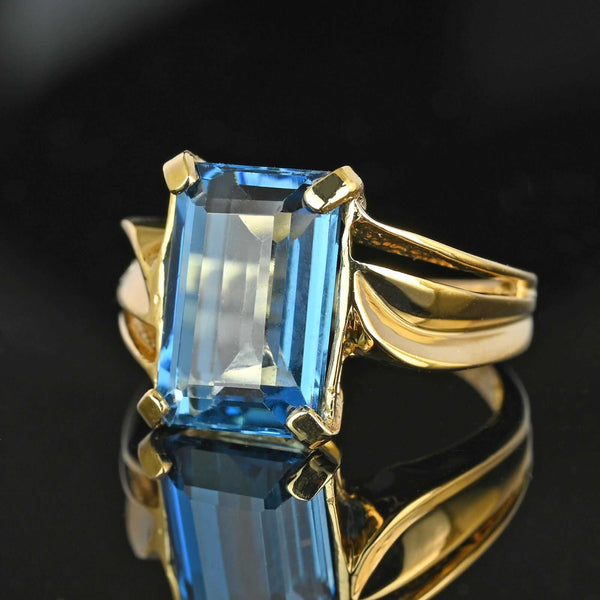 Vintage Wide Gold Bypass London Blue Topaz Ring - Boylerpf