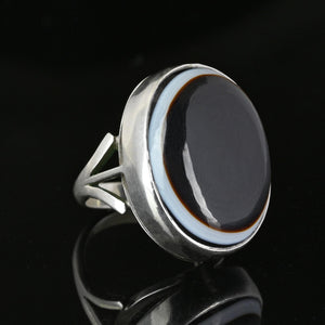 Antique Victorian Silver Xtra Large Bullseye Agate Ring - Boylerpf