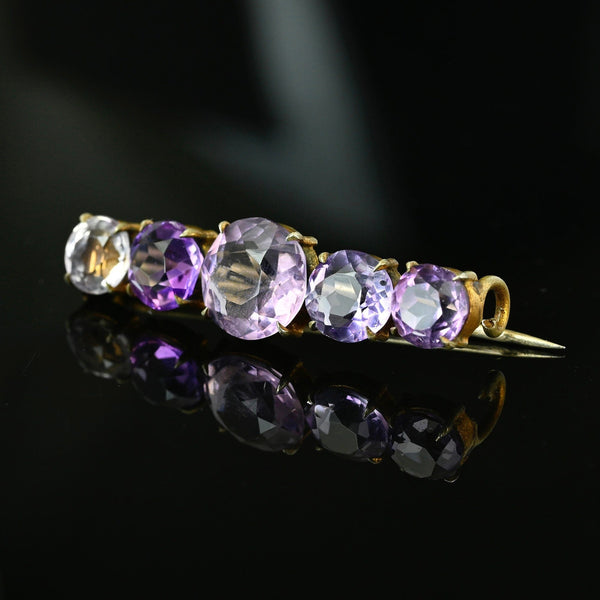 Antique Victorian Silver Five Stone Amethyst Brooch - Boylerpf