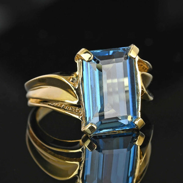 Vintage Wide Gold Bypass London Blue Topaz Ring - Boylerpf