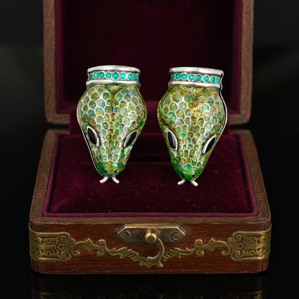 Margot de Taxco Sterling Silver Snake Enamel Earrings
