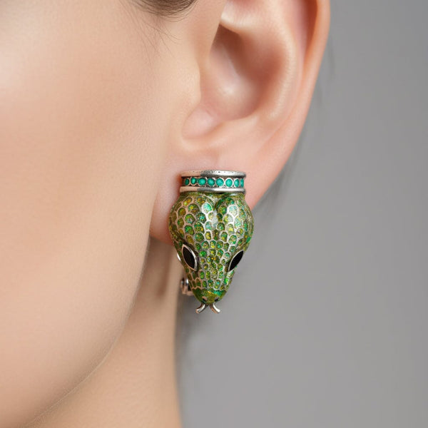 Margot de Taxco Sterling Silver Snake Enamel Earrings