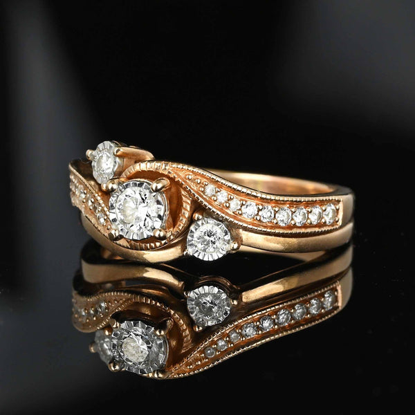 Rose Gold Diamond Solitaire Engagement Wedding Ring Set - Boylerpf