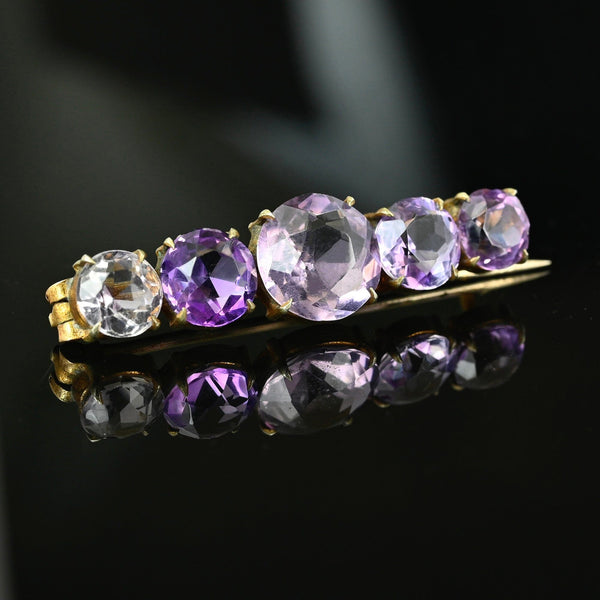 Antique Victorian Silver Five Stone Amethyst Brooch - Boylerpf
