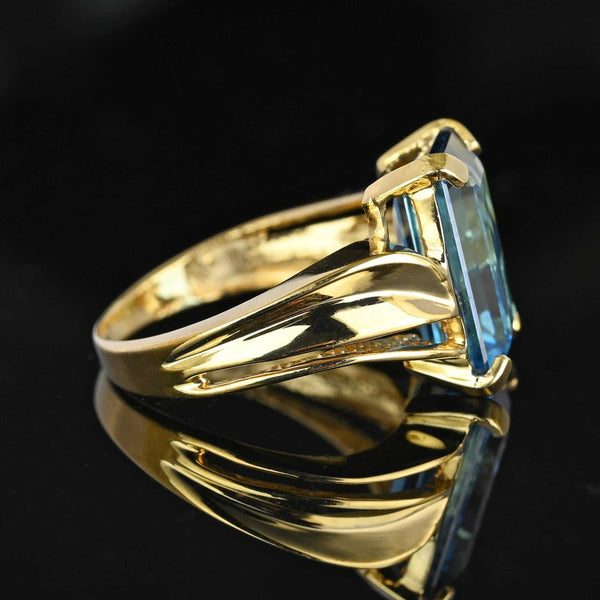 Vintage Wide Gold Bypass London Blue Topaz Ring - Boylerpf