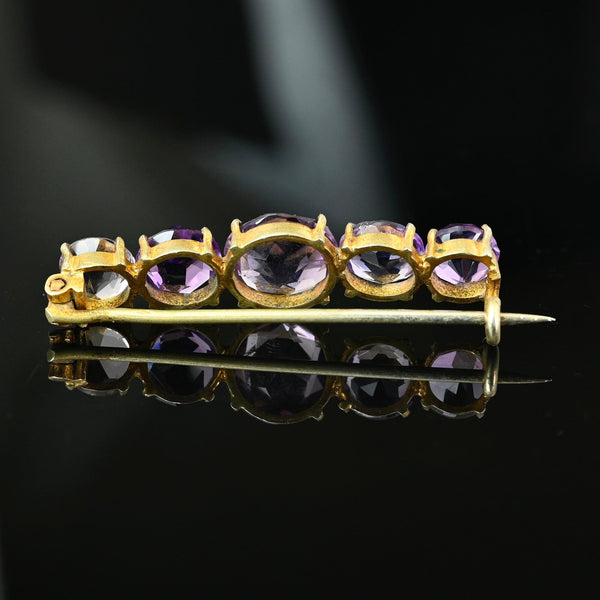 Antique Victorian Silver Five Stone Amethyst Brooch - Boylerpf