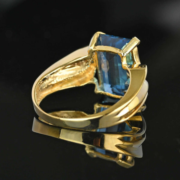 Vintage Wide Gold Bypass London Blue Topaz Ring - Boylerpf