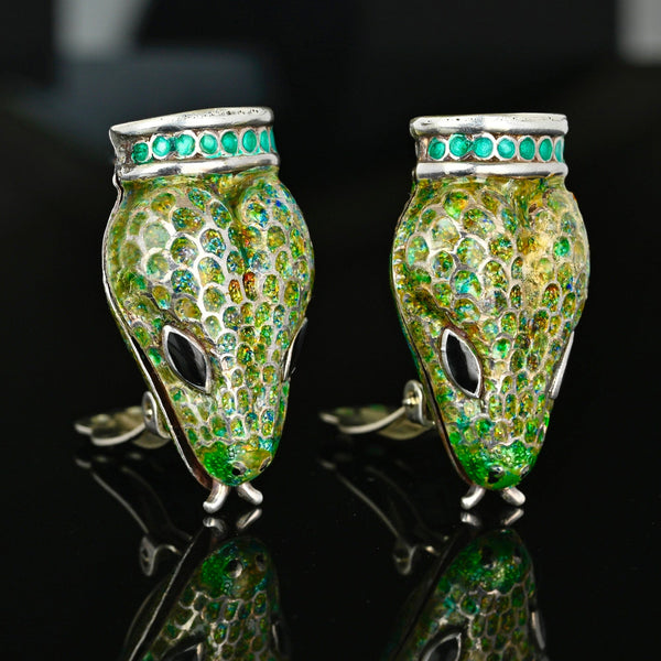 Margot de Taxco Sterling Silver Snake Enamel Earrings