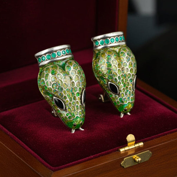 Margot de Taxco Sterling Silver Snake Enamel Earrings