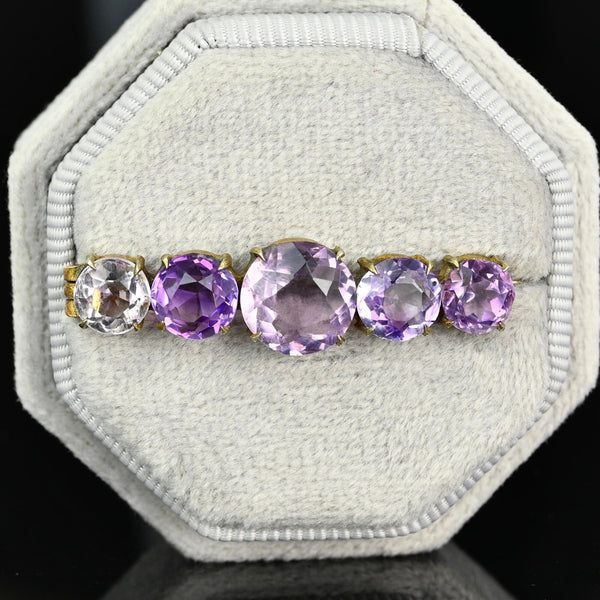 Antique Victorian Silver Five Stone Amethyst Brooch - Boylerpf