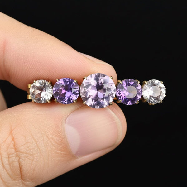 Antique Victorian Silver Five Stone Amethyst Brooch - Boylerpf