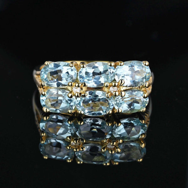 Vintage Double Row Icy Blue Topaz Ring w Diamonds - Boylerpf