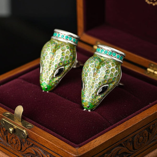 Margot de Taxco Sterling Silver Snake Enamel Earrings