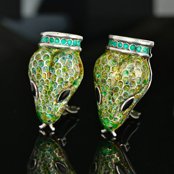 Margot de Taxco Sterling Silver Snake Enamel Earrings