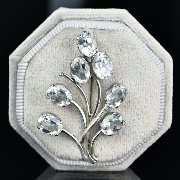 Vintage Silver Flower Cluster Aquamarine Brooch - Boylerpf