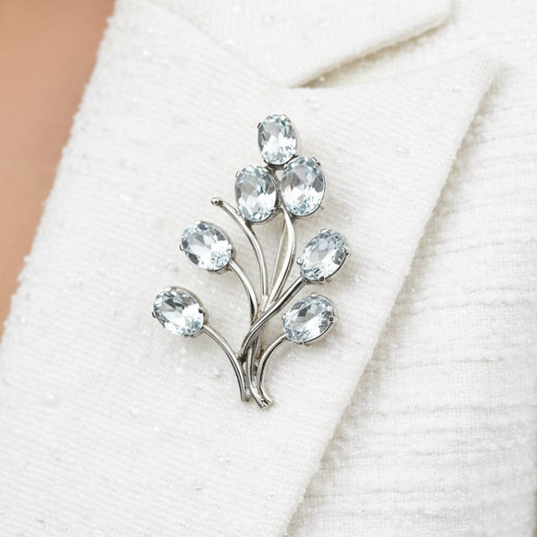 Vintage Silver Flower Cluster Aquamarine Brooch - Boylerpf