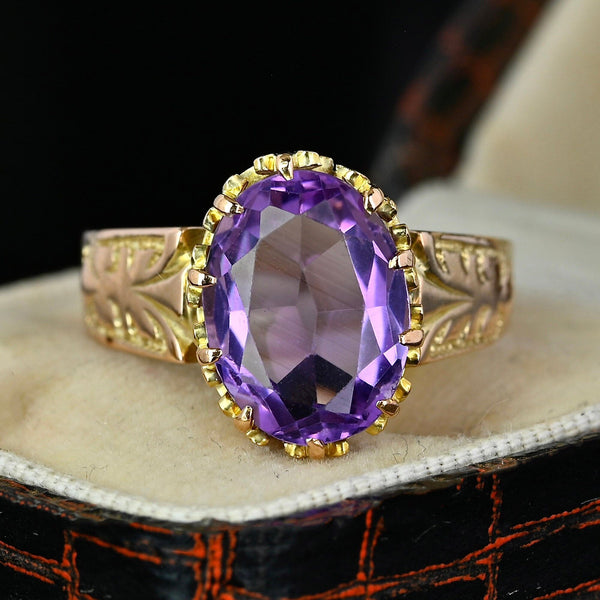 Antique Edwardian Gold Amethyst Solitaire Ring - Boylerpf