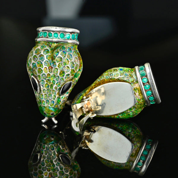 Margot de Taxco Sterling Silver Snake Enamel Earrings
