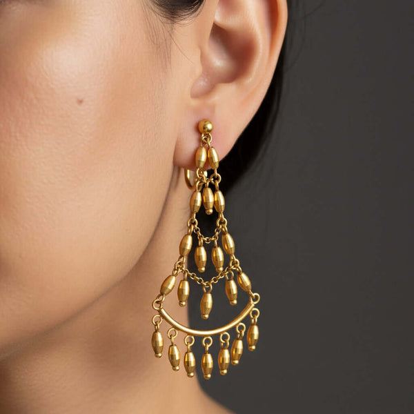Antique 14K Gold Chandelier Earrings Long Tiered Dangle - Boylerpf