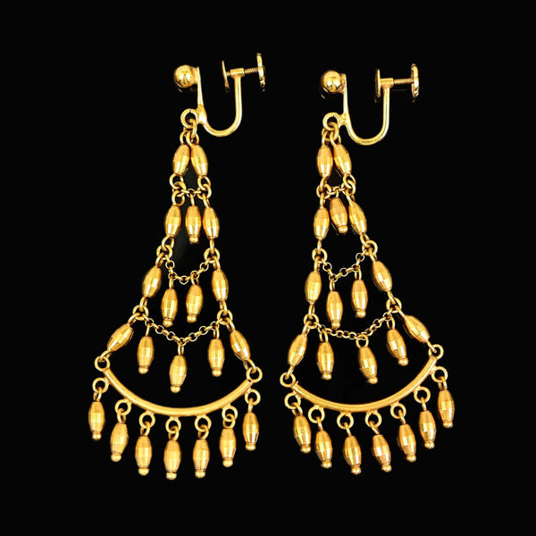Antique 14K Gold Chandelier Earrings Long Tiered Dangle - Boylerpf