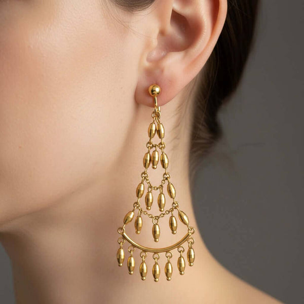 Antique 14K Gold Chandelier Earrings Long Tiered Dangle - Boylerpf