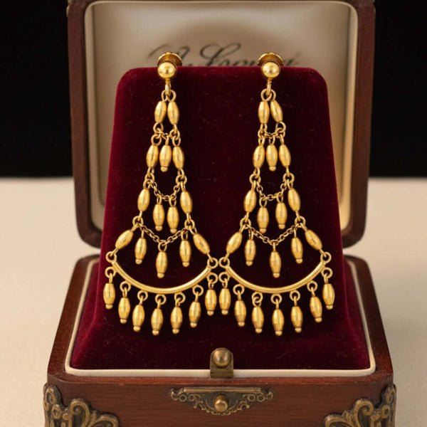 Antique 14K Gold Chandelier Earrings Long Tiered Dangle - Boylerpf