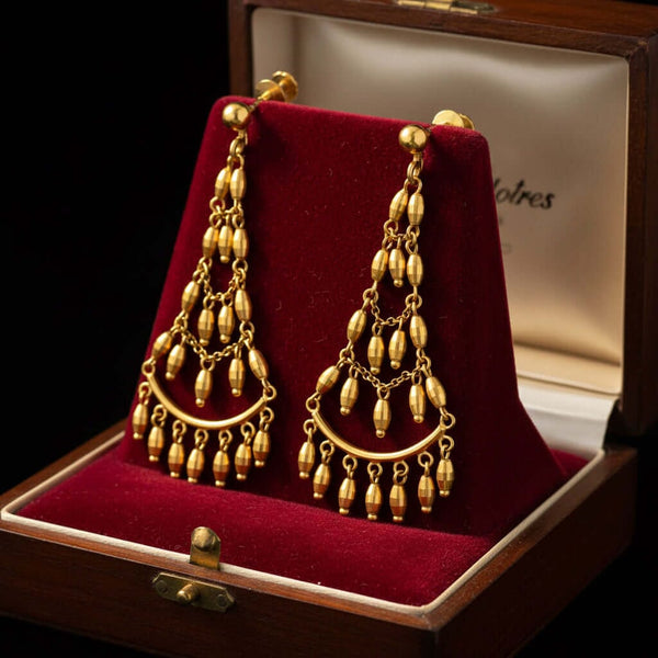 Antique 14K Gold Chandelier Earrings Long Tiered Dangle - Boylerpf