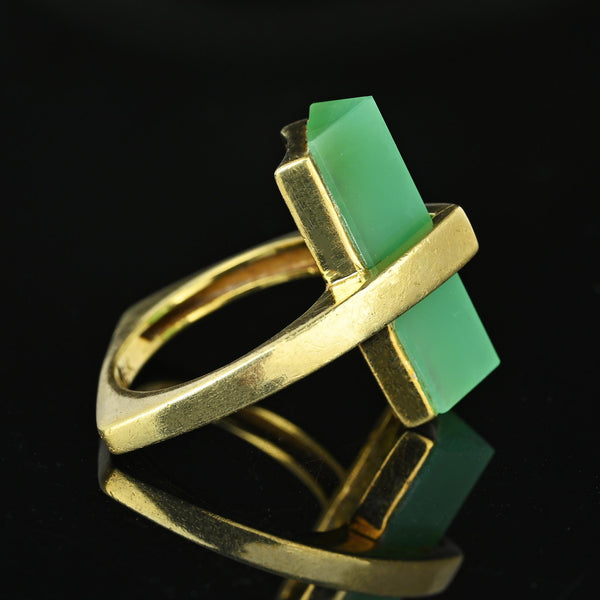 Modernist 18K Gold Euro Shank Chrysoprase Ring - Boylerpf