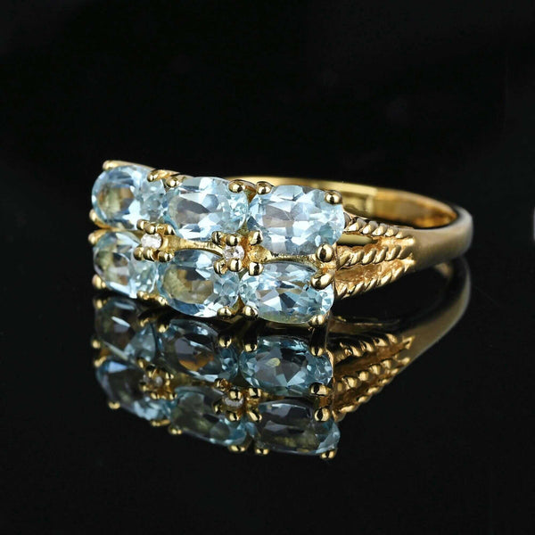 Vintage Double Row Icy Blue Topaz Ring w Diamonds - Boylerpf