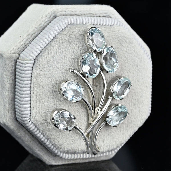 Vintage Silver Flower Cluster Aquamarine Brooch - Boylerpf