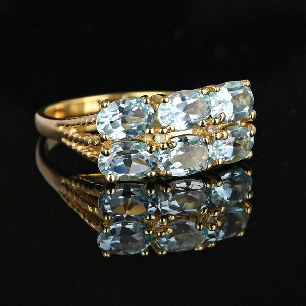 Vintage Double Row Icy Blue Topaz Ring w Diamonds - Boylerpf