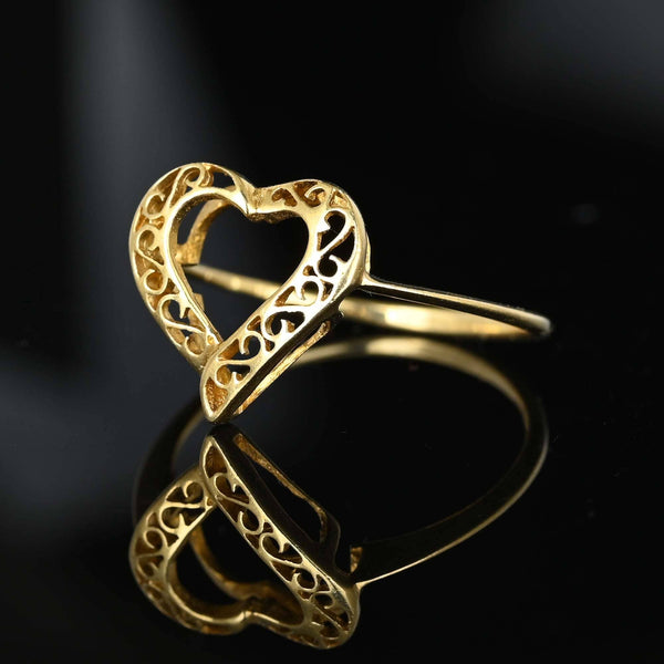 Vintage 14K Gold Filigree Witches Heart Ring - Boylerpf