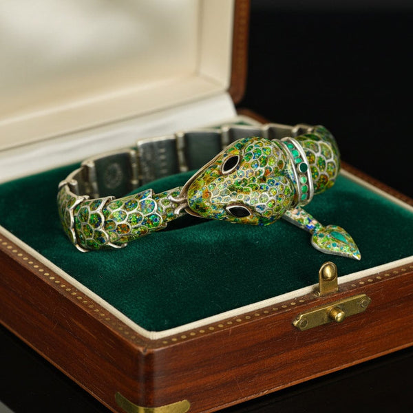 Margot de Taxco Sterling Silver Snake Enamel Bracelet
