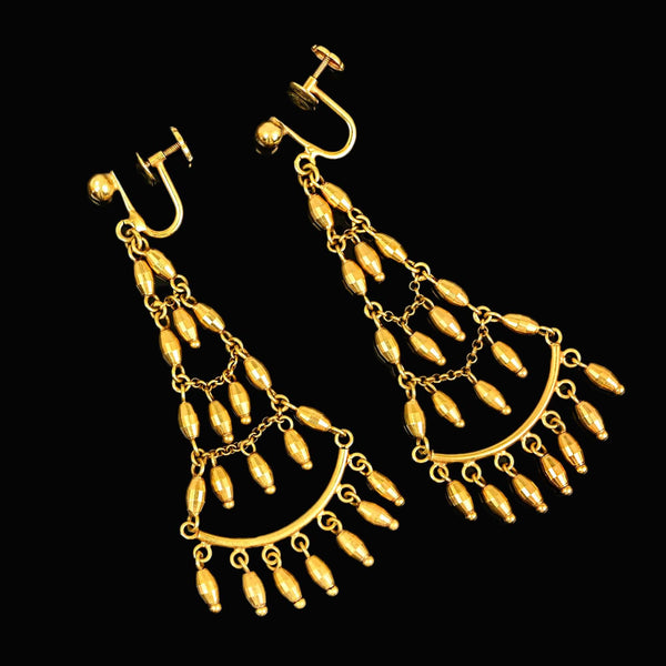 Antique 14K Gold Chandelier Earrings Long Tiered Dangle - Boylerpf